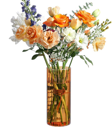 ComSaf Glass Cylinder Vases, Bud Vase for Centerpieces, 8 Inch Tall Ribbed Vase Hurricane Floating Candle Holder
